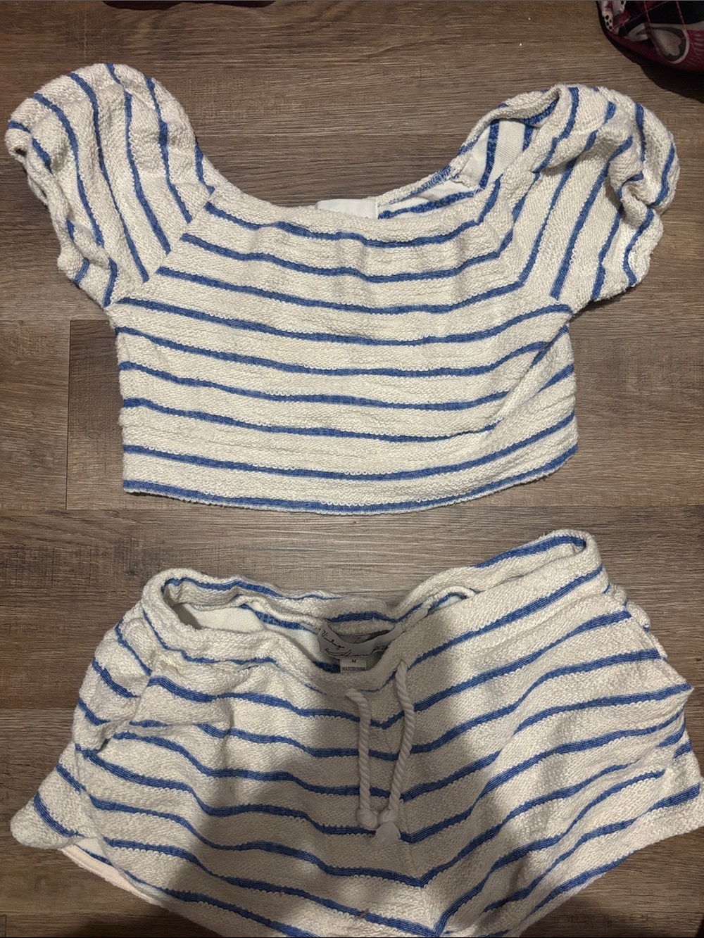 Vintage Havana Women’s White & Blue Striped Cozy Two-Piece Top and Shorts Set
